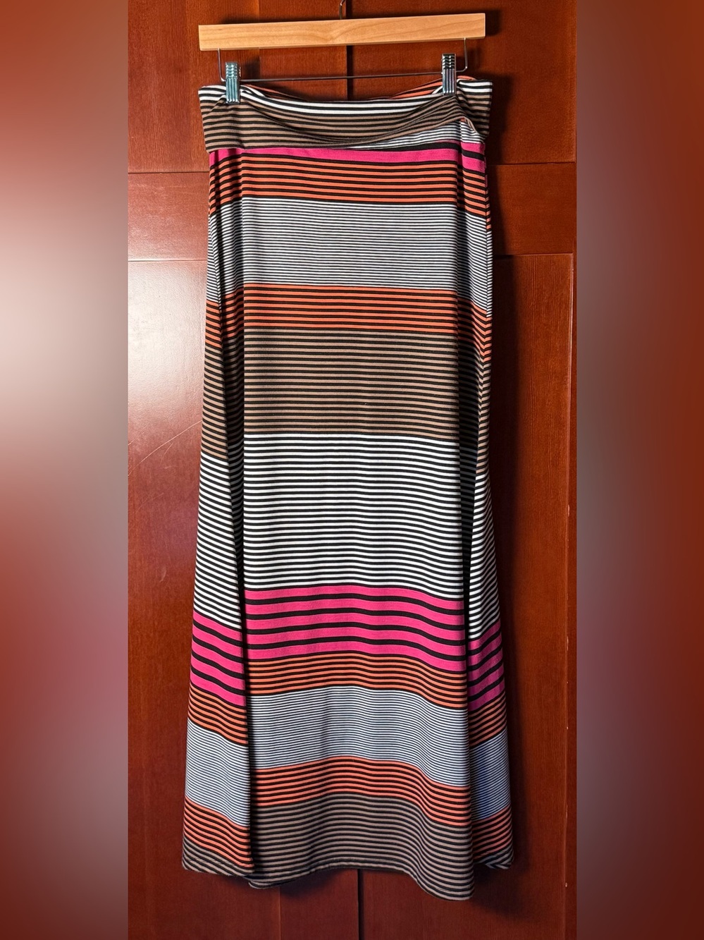 Y2K Mossimo Multi Striped Foldover Waist Knit Maxi Skirt Size Medium